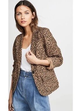 Nili Lotan Addison leopard print cotton  blazer woman’s size 6 brown tan
